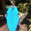 Artı Boyutu Mavi Işlemeli Yaz Beachwear Şifon Kaftan Beach Kadın Tunik Banyo Elbise Robe Plage Yüzmek Giyim Kapak Yukarı # Q7 210722
