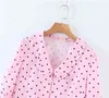 Fashion Spring Casual Chic Dot Print Blusar Lovely Pink Doll Collar T-shirts Toppar Single-breasted Långärmad Ladies Blouse 210508