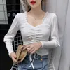 One-word collar off-the-shoulder Blouse Woman Spring and autumn design inspiration long-sleeve t-shirt 210412