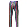 Brillant or arc-en-ciel paillettes Plaid pantalon hommes Disco discothèque scène bal Bling pantalon hommes fête de noël danseur chanteur Costume X0615