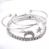 4pcs/set Crystal Star Moon Bangle Set Multilayer Love Heart Charm Gold Color Open Cuff Bangles Adjustable Jewelry for Women Q0719