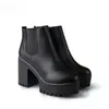 Botas Mujerファッション女性ブーツスクエアヒールプラットフォームZapatos Mujer PUレザー太ももハイポンプブーツオートバイシューズY0905