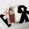 Korobov Korean Lacing Bow Sweet Women Pullovers Hit Färg Basic Långärmad Kvinnlig Tröjor Elegant Patchwork Sueter Mujer 79063 211011