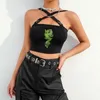 Chinese stijl draak borduurwerk kruis gesp crop top vrouwen zomer streetwear camis korte festival s 210510
