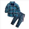 Set di abbigliamento formale per bambini piccoli Cravatta Camicia blu + Pantaloni Abiti 1 2 3 4 5 6 Anni Cardigan Button Boy Gentleman Leisure Suit