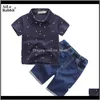 Bébé bébé maternité livraison directe 2021 été enfants vêtements garçon ancre gentleman chemise à manches courtes short en jean 2 pièces ensembles pour 27 ans Ki