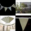 Flags Festive Party Supplies Home & Gardenwholesale-Vintage Banner Hessian Fabric Bunting Burlap Cord Jute Rope Pobooth Lace Flag1 Drop Deli