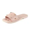 Sandals High Quality Cute Girls Slides Rivets Soft Leather Sole Anti-skid All-match 3-18 Years Old Kids Slippers White T21N05LS-24