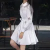 VKBN Summer Dresses for Women Embroidery Lantern Long Sleeve Hollow High Quality White Sexy Dress Fashion 210507