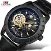 Lmjli - Tevise Mens 시계 기계 자동 자동 자체 시계 블랙 가죽 달 Phase Tourbillon 비즈니스 Luminous Wristwatches