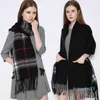 Pocket scarf women's autumn and winter shawl with dual-purpose Plaid fashion knitted Cape imitation cashmere neck