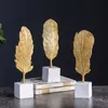 Golden Feather Miniature Figurines Home Decor Living Room Office Desk Decoration Accessories Modern Fairy Garden 210804