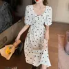The Short sleeve summer Love print Beach sweet dresses Casual Square collar floral maxidress 210507