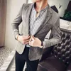 Deerskin Deri Ceket Blazer Masculino Casual Suit Ceket Kore Slim Fit Ceket Erkekler Gece Kulübü Sahne Şarkıcı Veste Kostüm Homme 211120