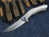 1Pcs Top Quality Flipper folding knife D2 Satin Drop Point Blade CNC Stainless Steel Handle Ball Bearing Folder Knives EDC Tools