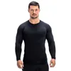 Siyah Sıkıştırma Üstleri Açık Koşu T Gömlek Erkekler Vücut Geliştirme Uzun Kollu Spor Spor Sıkı T-shirt Erkekler Spor Giyim 210421