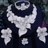 Brincos Colar Godki Super Shinning Luxury Flores Mulheres Casamento Naija Noiva Zircônia cúbica Dubai 4pcs Conjunto de jóias de vício em joias