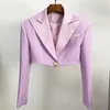 Femmes HIGH STREET est Designer Blazer Femmes Satin Col Bouton Unique Crop Blazer Veste