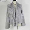 Dzianiny Rabbit Fur Coat Slim Jack Real Hand Orygine Jacket / Sheared 211018