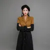 Herbst Patchwork Einreiher Plaid Trenchcoat Frauen Langarm Kerb Vintage Lange Mantel Windjacke Mit Gürtel 210514