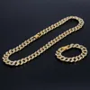 Hip Hop 2pcs Kit Miami Curb Cuban Chain Necklace 13-15MM Golden Iced Out Paved Rhinestones CZ Bling Rapper Necklaces Men Jewelry X0509