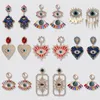 Trendy Ethnic Love Heart Shape Evil Eye Dangle Earrings For Women Vintage Statement Crystal Drop Earring Jewelry Gift