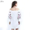 Vrouwen sexy borduurwerk jurk zomer off the shoulder party vestidos robe mujer vintage geborduurde shirt 210430