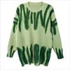 Elegante groene gestreepte afdruk oversized truien vrouwen winter O-hals losse lange truien streetwear warme bovenkleding 8 kleuren 210812