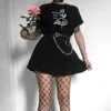 T-shirt femme imprimé squelette gothique foncé Style Grunge surdimensionné hauts noirs femme Edgy mode graphique t-shirt vêtements esthétiques