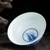 Single Bowl Hochtemperaturbeständige blaue und weiße Porzellan Hohe Fuß Keramik Schüssel Reisschale Große Retro Jingdezhen Keramik
