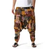 Homens Harem Calças Drop Crotch Pockets Juntos Impresso Calças Casuais Homens Solto Hip Hop Baggy Algodão Algodão Homens Largamente Pants X0723