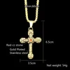 Red Rhinestones Vintage Silver Color Stainless Steel Curved Cross Pendant Necklace Jewelry Mens Fashion Gift283S