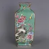 Qing dynastin qianlong guldmålade emalj blommor och fåglar grönt kvadratiska vaser antika kinesiska stil hem porslin ornament