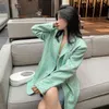 Yeşil Zabra Blazer kadın Bahar Sonbahar Çentikli Büyük Szie Tek Göğüslü Uzun Kollu Suit Ceket Kadın 210427