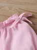 Tatlı Kız Giysi Takım Elbise İlkbahar Yaz Kısa Kollu Üst + Baskılı Şort 2-piece Moda Ince Çocuk Seti 2-6 yaşında 210515