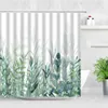 Natural Floral Shower Curtains Flowers Green Leaf Butterfly Water Color Art Nordic Modern Waterproof Bathroom Decor Curtain Sets 211116
