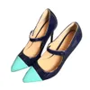 Foto reali delle donne fatte a mano Scarpe eleganti con tacco alto Mary Janes Patchwork in pelle Scarpe da sera con punta a punta Prom Fashion Court Pumps D555