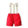 Baby pojkar gentleman stil kläder sätter sommar barn kortärmad tröja med bowtie + suspender shorts 2pcs set barn kostym pojke outfits