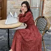 Bahar Moda Şifon Elbise Kore Moda Kadınlar Uzun Kollu Bir Çizgi Baskı Pileli Elbise Casual Kadınlar Robe Femme 8315 50 210528