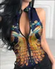 Zipper Front Baroque Print Sleeveless Bodysuit Women's Jumpsuits & Rompers