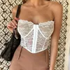CNYISHE Sexy Strapless Breasted Lace Corset Crop Tops for Women Vest Sleeveless Club Party Sheer Cupped Tanks Women's Tube Top 210419