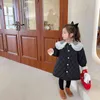 겨울 아기 ​​소녀 패딩 코튼 코트 한국어 스타일 레이스 칼라 공주 파카 대주 어린이 두꺼운 겉옷 211204