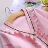 プレッピースタイルの子供の女の子の服2ピンクのニットロングカーディガンセーター春秋の王女の格子縞ドレス210713