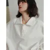 Qweek повседневная воротник поло каушоу винтажный корейский стиль белая толстовка с длинными рукавами топы хараджуку школа одежды 211222