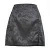 Mini jupe sexy avec fente noire florale satin été filles femmes streetwear taille haute fermeture éclair robe moulante tenue de club 210604