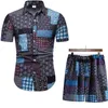 Freizeithemden für Herren, Herren-Hawaii-Hemd, gestreift, Strand-Shorts, Sets, Kurzarm, Vintage-Bluse mit Knöpfen, Herren-Sommer-Baumwollanzug, 2-teilig
