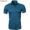 Мужские упругие бамбуковые волоконные рубашки лето с коротким рукавом рубашка мужчины повседневная марка деловая рубашка Camisa Masculina 210708