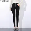 New Woman Skinny Jeans Black Solid show slim high waist elastic pencil pants for woman autumn spring denim trousers female 210412