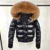自然の大きな毛皮の襟パーカーパーカーファッションショートコート女性冬のジャケット防水女性暖かいエレガントなダウンジャケット211216