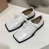 Retro Square Nose Small Leather Shoes Women Soft Pu Leather Flats Brogues Alle-Match Loafers Derby Lace-up Oxford Shoes